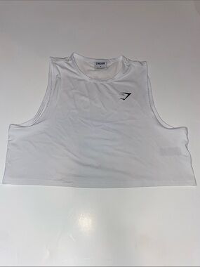 Gymshark White Cropped Muscle Tank with Black Logo